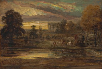 Vieh an einem Teich bei Sonnenaufgang von James Ward